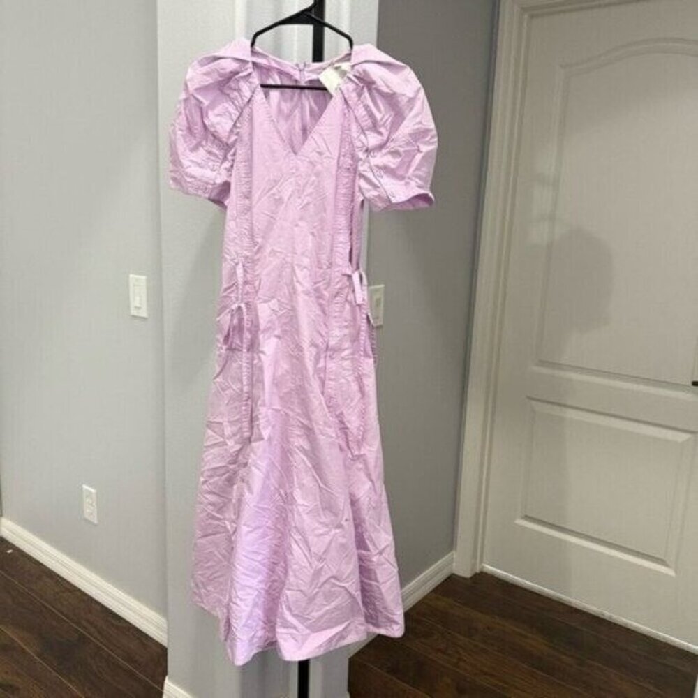 3.1 Phillip Lim Puff Sleeve Side Tie Poplin Flare Dress Midi Length Purple Read• - Picture 2 of 9